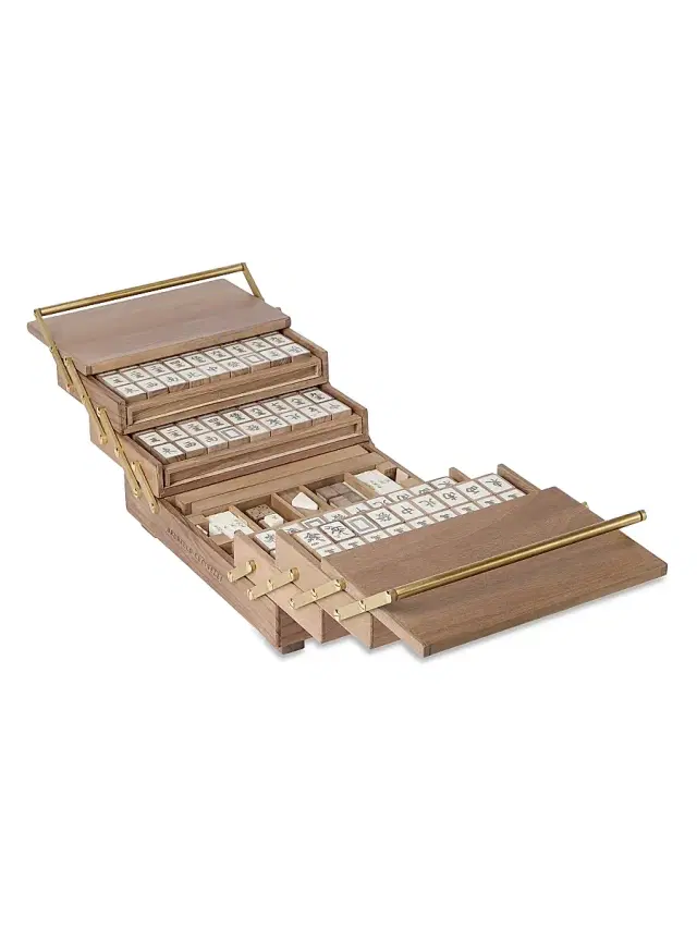 Brunello Cucinelli Walnut Wood, Krion and Brass Mahjong Set - Beige