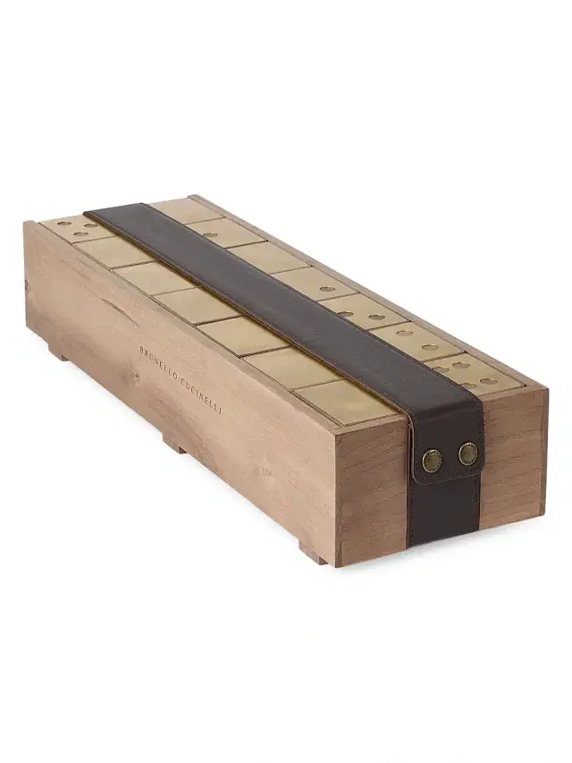 Brunello Cucinelli Walnut Wood and Brass Dominoes Set - Beige