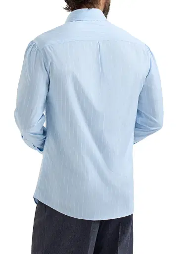Brunello Cucinelli Men's Striped Poplin Basic Fit Shirt with Button Down Collar - Azure | Thumbnail 3
