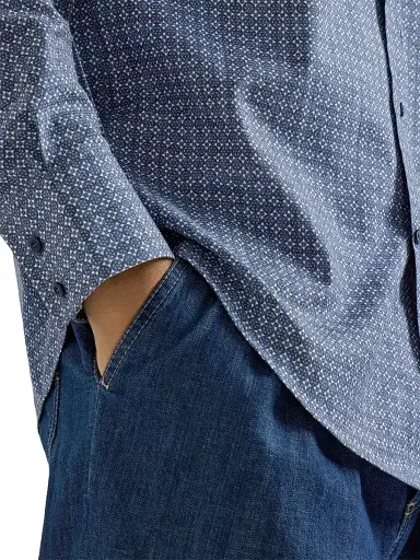 Brunello Cucinelli Men's Flower Print Twill Basic Fit Shirt with Button Down Collar - Denim - Size XXXL | Thumbnail 5 Brunello Cucinelli Men's Flower Print Twill Basic Fit Shirt with Button Down Collar - Denim - Size XXXL | Thumbnail 5