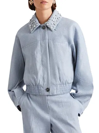 Marella Women's Herringbone Viscose Blend Sporty Jacket - Light Blue - Size 12 | Thumbnail 2