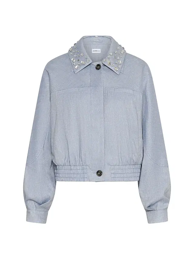 Marella Women's Herringbone Viscose Blend Sporty Jacket - Light Blue