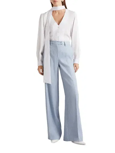 Marella Women's Herringbone Linen and Viscose Palazzo Trousers - Light Blue - Size 10 | Thumbnail 2 Marella Women's Herringbone Linen and Viscose Palazzo Trousers - Light Blue - Size 10 | Thumbnail 2