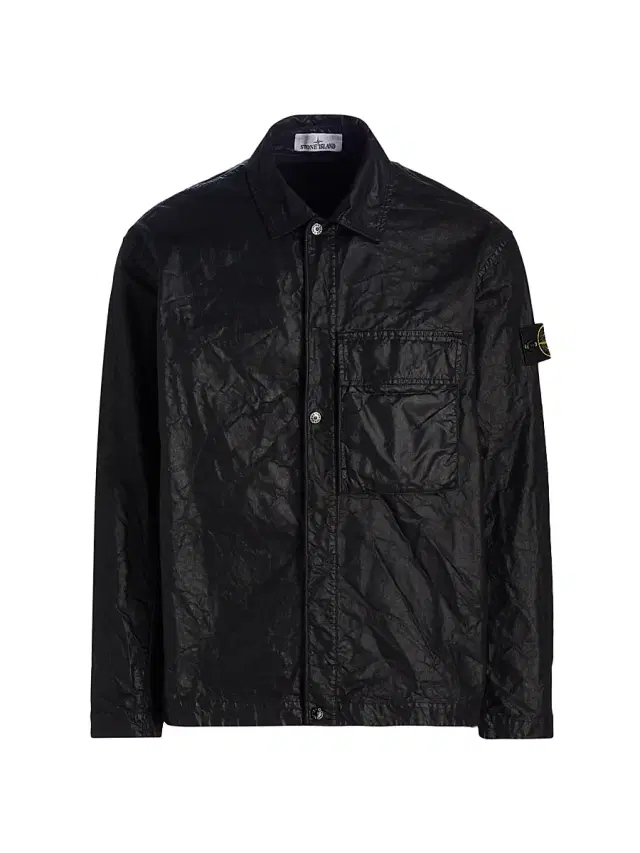 Men's Crinkled-Effect Shirt Jacket - Black
