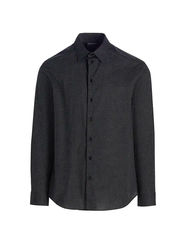 Emporio Armani Men's Micro-Dash Stretch-Cotton Jersey Shirt - Black - Size Small