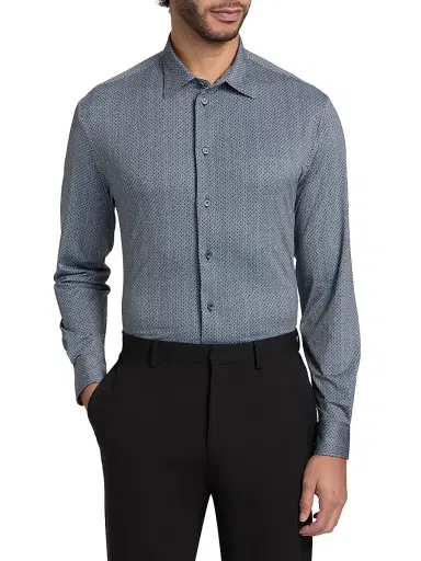 Emporio Armani Men's Micro-Diamond Print Sport Shirt - Teal | Thumbnail 3 Emporio Armani Men's Micro-Diamond Print Sport Shirt - Teal | Thumbnail 3