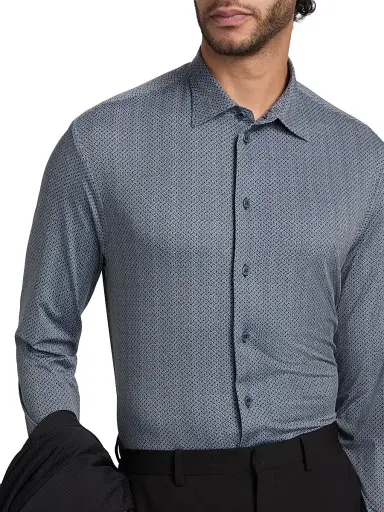 Emporio Armani Men's Micro-Diamond Print Sport Shirt - Teal | Thumbnail 6 Emporio Armani Men's Micro-Diamond Print Sport Shirt - Teal | Thumbnail 6