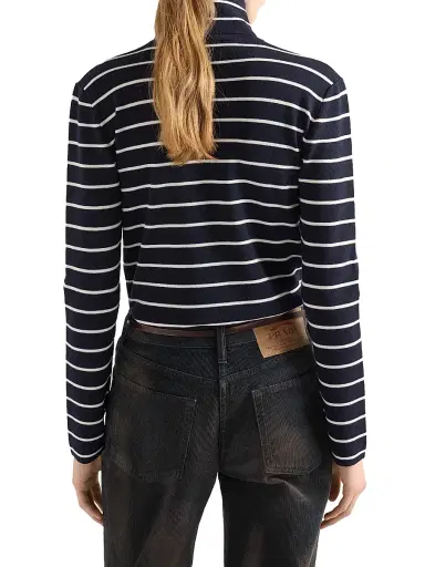 Prada Women's Striped Wool Turtleneck Sweater - Blue - Size 12 | Thumbnail 3