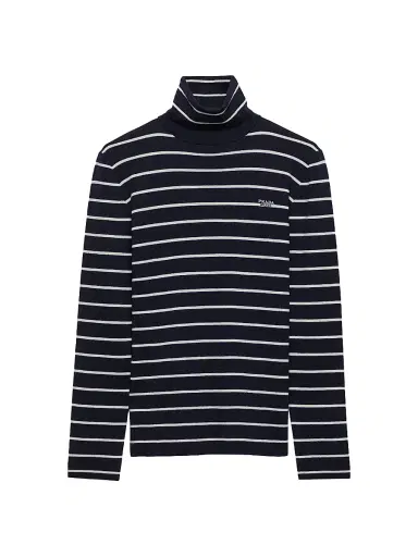 Prada Women's Striped Wool Turtleneck Sweater - Blue - Size 12 | Thumbnail 1