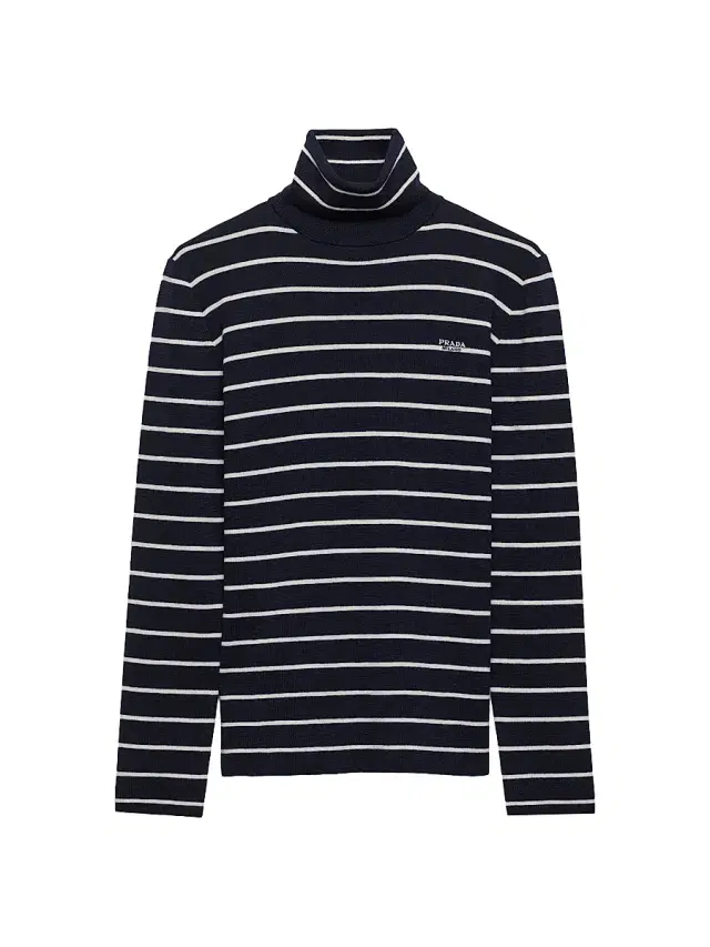 Women's Striped Wool Turtleneck Sweater - Blue