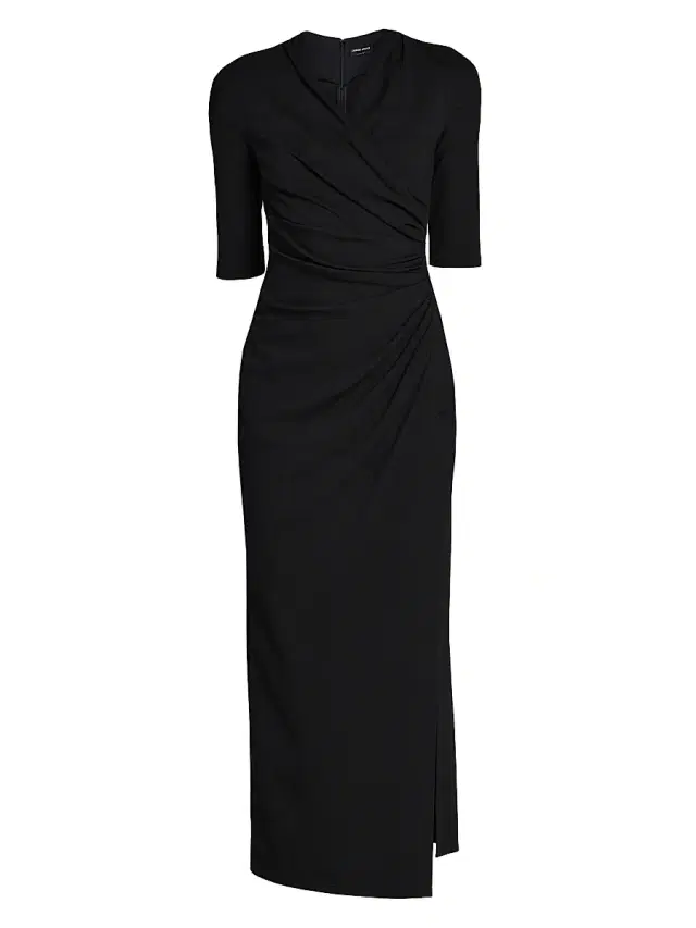 Women's Ruched Midi-Dress - Black