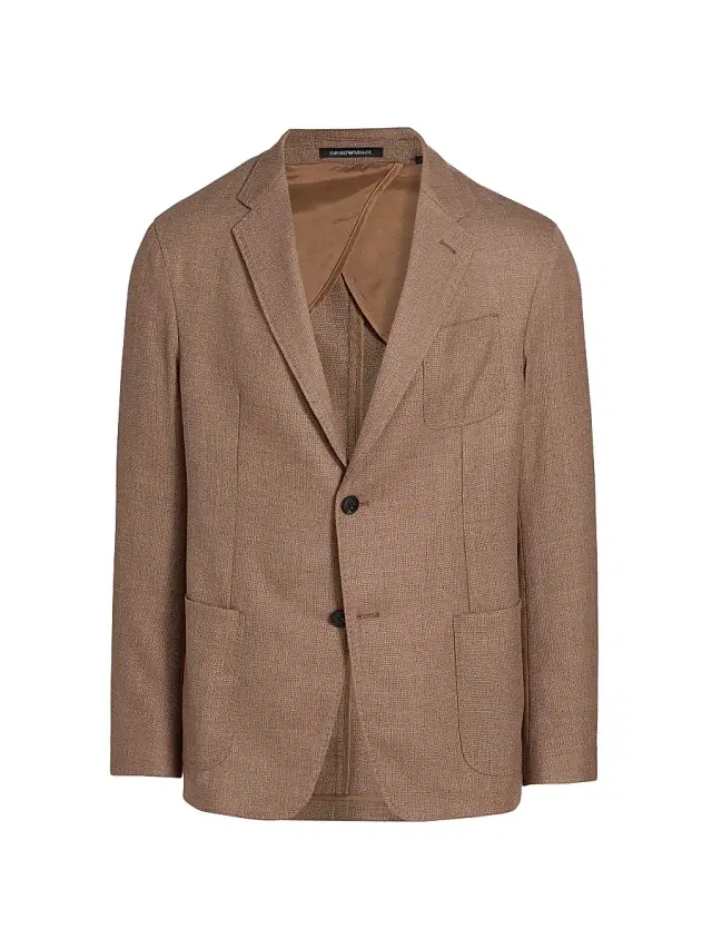 Men's Textured Wool Jacket - Brown - Size 46