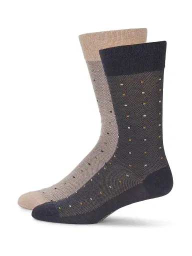 Marcoliani Men's 2-Pack Contemporary Dots Mid-Calf Socks - Indigo Beige | Thumbnail 1