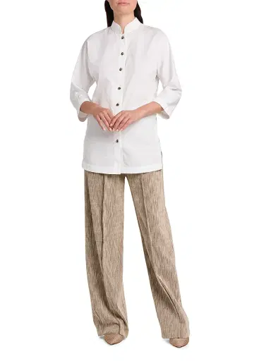 Giorgio Armani Women's Longline Cotton Poplin Button-Front Blouse | Thumbnail 2 Giorgio Armani Women's Longline Cotton Poplin Button-Front Blouse | Thumbnail 2
