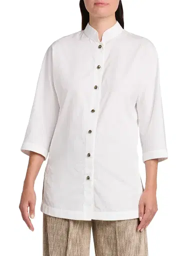 Giorgio Armani Women's Longline Cotton Poplin Button-Front Blouse | Thumbnail 3 Giorgio Armani Women's Longline Cotton Poplin Button-Front Blouse | Thumbnail 3