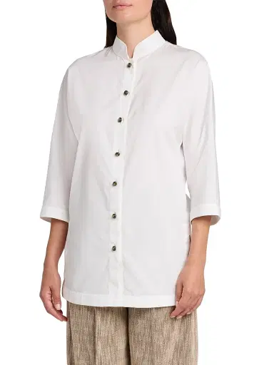 Giorgio Armani Women's Longline Cotton Poplin Button-Front Blouse | Thumbnail 4 Giorgio Armani Women's Longline Cotton Poplin Button-Front Blouse | Thumbnail 4