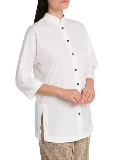 Giorgio Armani Women's Longline Cotton Poplin Button-Front Blouse | Thumbnail 6 Giorgio Armani Women's Longline Cotton Poplin Button-Front Blouse | Thumbnail 6