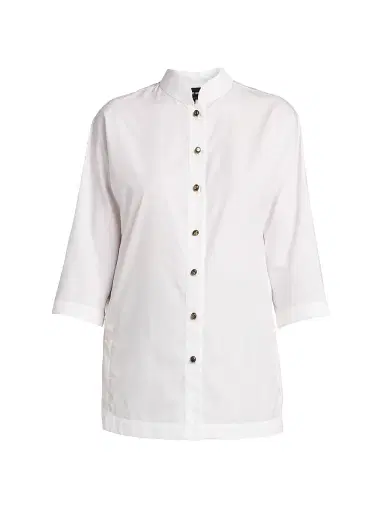 Giorgio Armani Women's Longline Cotton Poplin Button-Front Blouse | Thumbnail 1 Giorgio Armani Women's Longline Cotton Poplin Button-Front Blouse | Thumbnail 1