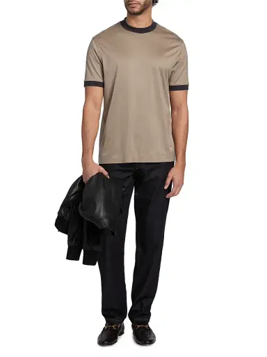 Emporio Armani Men's Contrast-Trim Jersey T-Shirt - Tan Navy | Thumbnail 2