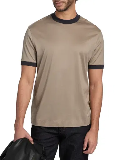 Emporio Armani Men's Contrast-Trim Jersey T-Shirt - Tan Navy | Thumbnail 3