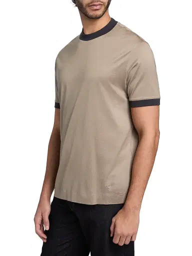 Emporio Armani Men's Contrast-Trim Jersey T-Shirt - Tan Navy | Thumbnail 4