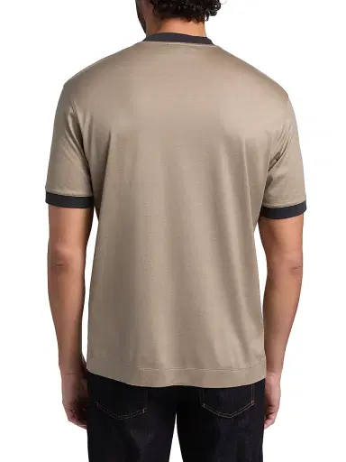 Emporio Armani Men's Contrast-Trim Jersey T-Shirt - Tan Navy | Thumbnail 5
