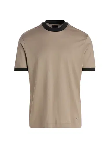 Emporio Armani Men's Contrast-Trim Jersey T-Shirt - Tan Navy | Thumbnail 1