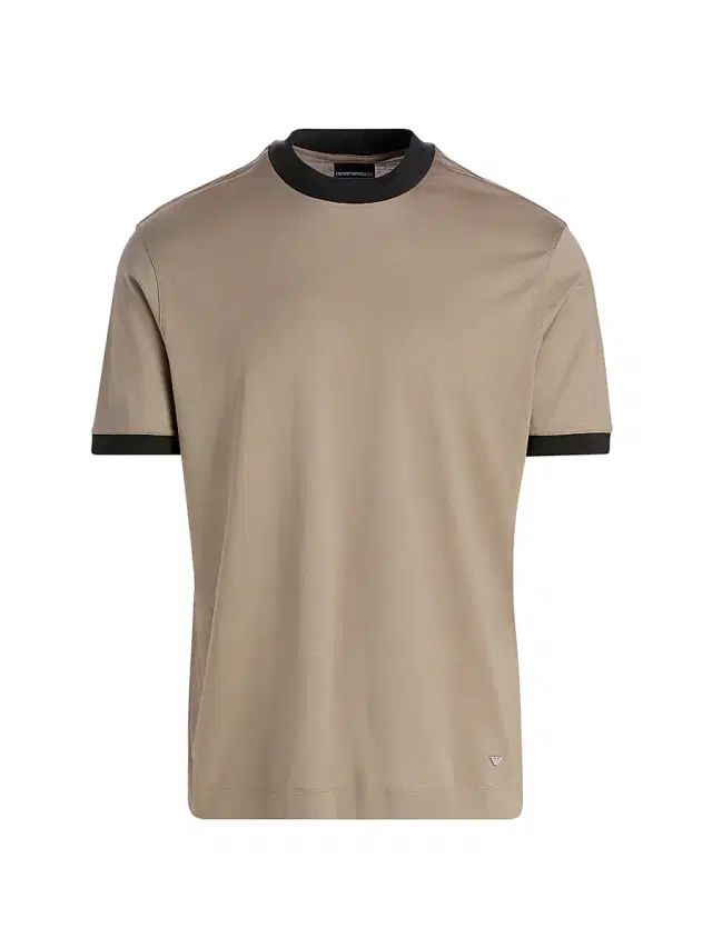 Emporio Armani Men's Contrast-Trim Jersey T-Shirt - Tan Navy