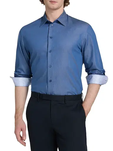 Emporio Armani Men's Contrast Collar & Cuff Cotton Sport Shirt - Blue - Size XXL | Thumbnail 3 Emporio Armani Men's Contrast Collar & Cuff Cotton Sport Shirt - Blue - Size XXL | Thumbnail 3