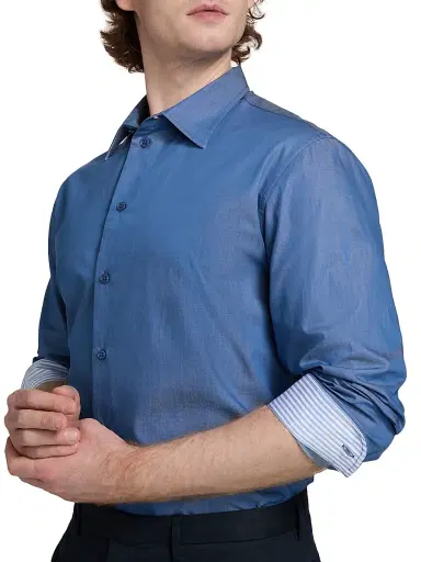 Emporio Armani Men's Contrast Collar & Cuff Cotton Sport Shirt - Blue - Size XXL | Thumbnail 6 Emporio Armani Men's Contrast Collar & Cuff Cotton Sport Shirt - Blue - Size XXL | Thumbnail 6