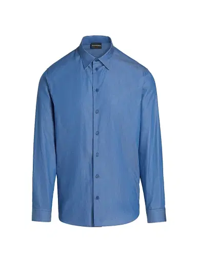 Emporio Armani Men's Contrast Collar & Cuff Cotton Sport Shirt - Blue - Size XXL | Thumbnail 1 Emporio Armani Men's Contrast Collar & Cuff Cotton Sport Shirt - Blue - Size XXL | Thumbnail 1