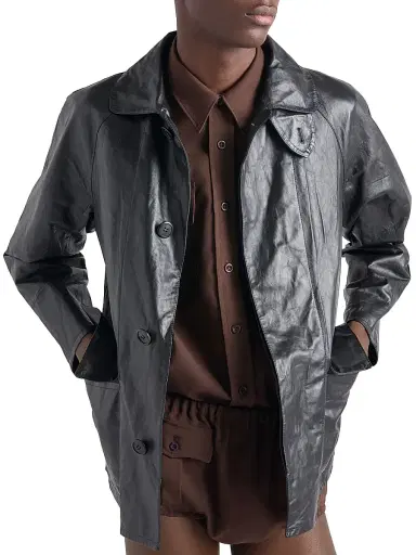 Prada Men's Vintage-Look Leather Blouson Jacket - Black | Thumbnail 2 Prada Men's Vintage-Look Leather Blouson Jacket - Black | Thumbnail 2