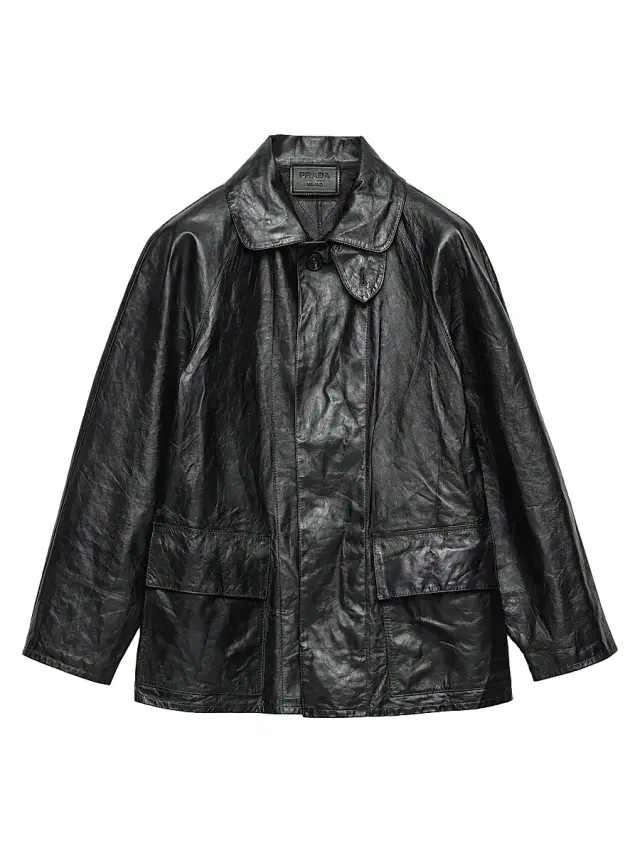 Men's Vintage-Look Leather Blouson Jacket - Black