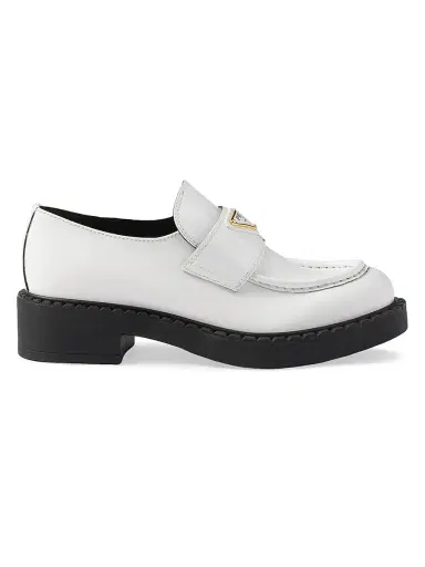 Prada Women's Chocolate Patent Leather Loafers - White | Thumbnail 1 Prada Women's Chocolate Patent Leather Loafers - White | Thumbnail 1