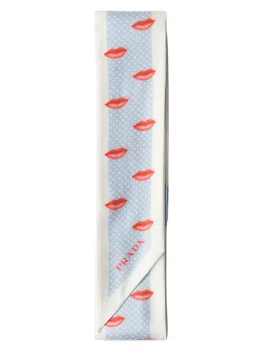 Prada Women's Printed Silk Twill Skinny Scarf - Blue | Thumbnail 1