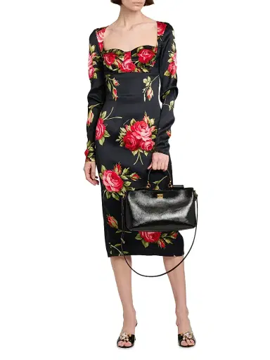 Dolce & Gabbana Women's Floral Satin Long-Sleeve Cocktail Dress - Bouquet Rose F Nero - Size 8 | Thumbnail 2