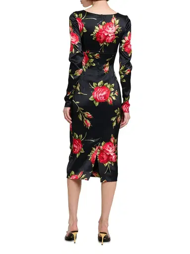 Dolce & Gabbana Women's Floral Satin Long-Sleeve Cocktail Dress - Bouquet Rose F Nero - Size 8 | Thumbnail 5