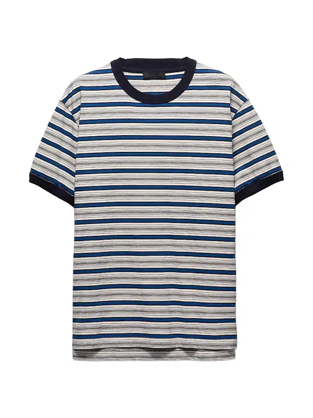 Men's Striped Cotton T-Shirt - Beige Blue