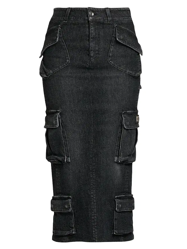 Women's Denim Cargo Midi-Skirt - Variante Abbinata