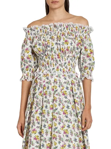 Dolce & Gabbana Women's Lace-Trim Floral Off-The-Shoulder Crop Blouse - Fiorellini F Bco - Size 12 | Thumbnail 3 Dolce & Gabbana Women's Lace-Trim Floral Off-The-Shoulder Crop Blouse - Fiorellini F Bco - Size 12 | Thumbnail 3