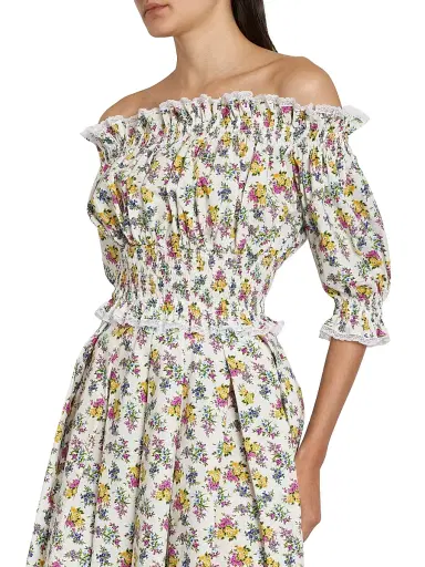 Dolce & Gabbana Women's Lace-Trim Floral Off-The-Shoulder Crop Blouse - Fiorellini F Bco - Size 12 | Thumbnail 4 Dolce & Gabbana Women's Lace-Trim Floral Off-The-Shoulder Crop Blouse - Fiorellini F Bco - Size 12 | Thumbnail 4