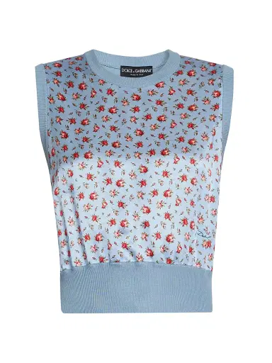 Dolce & Gabbana Women's Floral Silk Tank - Roselline F Celeste - Size 12 | Thumbnail 1