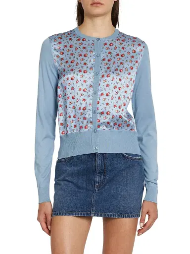 Dolce & Gabbana Women's Mixed-Media Silk Cardigan - Roselline F Celeste - Size 12 | Thumbnail 3