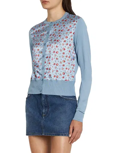 Dolce & Gabbana Women's Mixed-Media Silk Cardigan - Roselline F Celeste - Size 12 | Thumbnail 4
