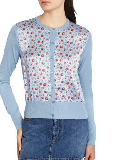 Dolce & Gabbana Women's Mixed-Media Silk Cardigan - Roselline F Celeste - Size 12 | Thumbnail 6