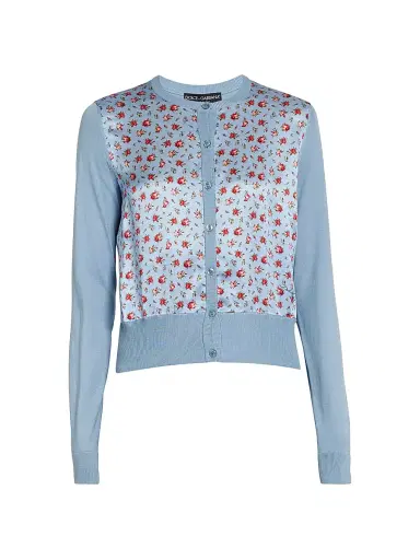Dolce & Gabbana Women's Mixed-Media Silk Cardigan - Roselline F Celeste - Size 12 | Thumbnail 1