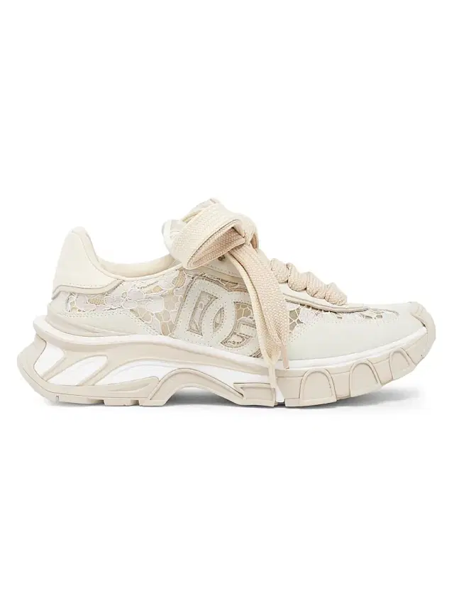 Women's Logo Lace-Trim Low-Top Sneakers - Bianco Panna