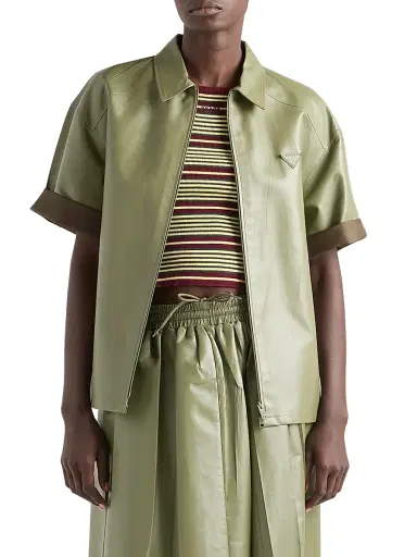 Prada Women's Nappa Leather Zipper Shirt - Green | Thumbnail 2 Prada Women's Nappa Leather Zipper Shirt - Green | Thumbnail 2