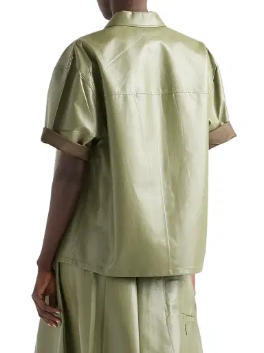Prada Women's Nappa Leather Zipper Shirt - Green | Thumbnail 3 Prada Women's Nappa Leather Zipper Shirt - Green | Thumbnail 3