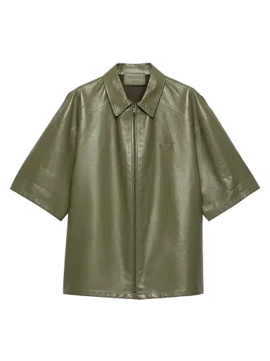 Prada Women's Nappa Leather Zipper Shirt - Green | Thumbnail 1 Prada Women's Nappa Leather Zipper Shirt - Green | Thumbnail 1